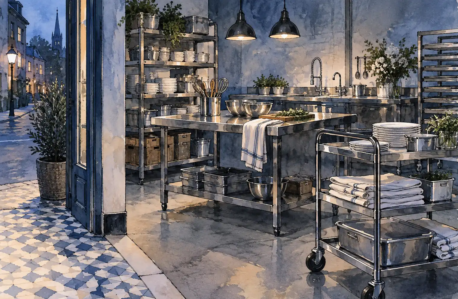 Illustration of catering businesses and their working space
